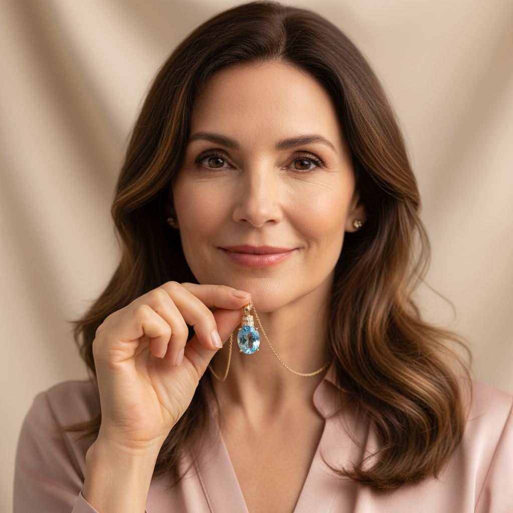 Natural Sky Blue Topaz Oval Pendant Necklace | in Sterling Silver