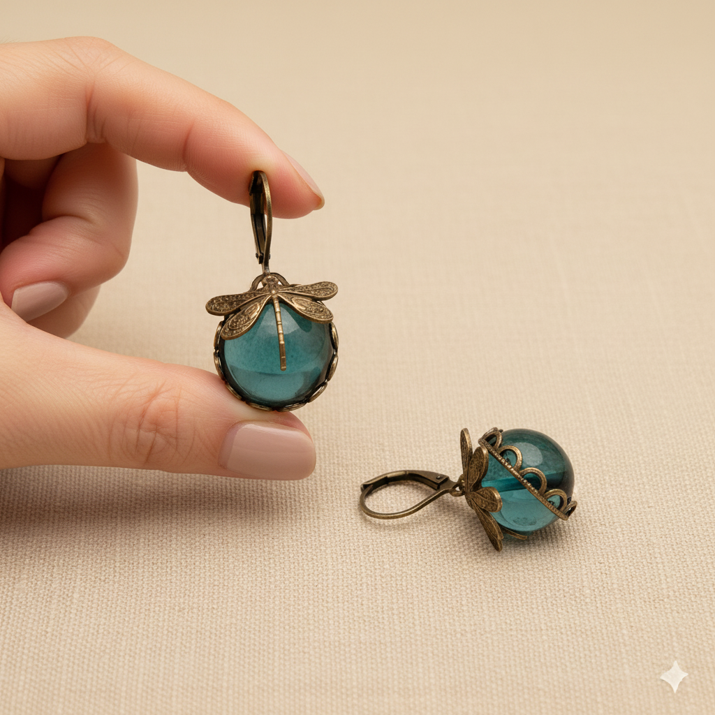Spherical Dragonfly Earrings in Antique Gold