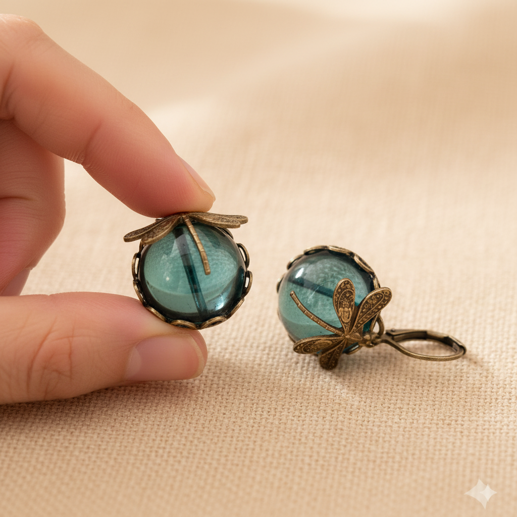 Spherical Dragonfly Earrings in Antique Gold