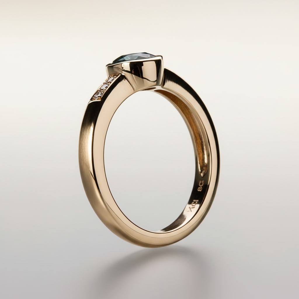 Vintage Blue Inlaid Crystal Gold Ring
