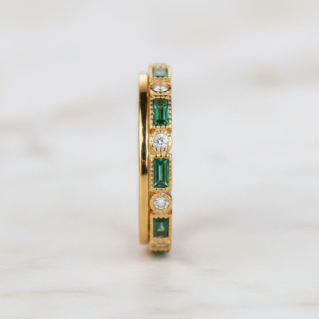 Vintage Green Inlaid Zirconia Gold Ring