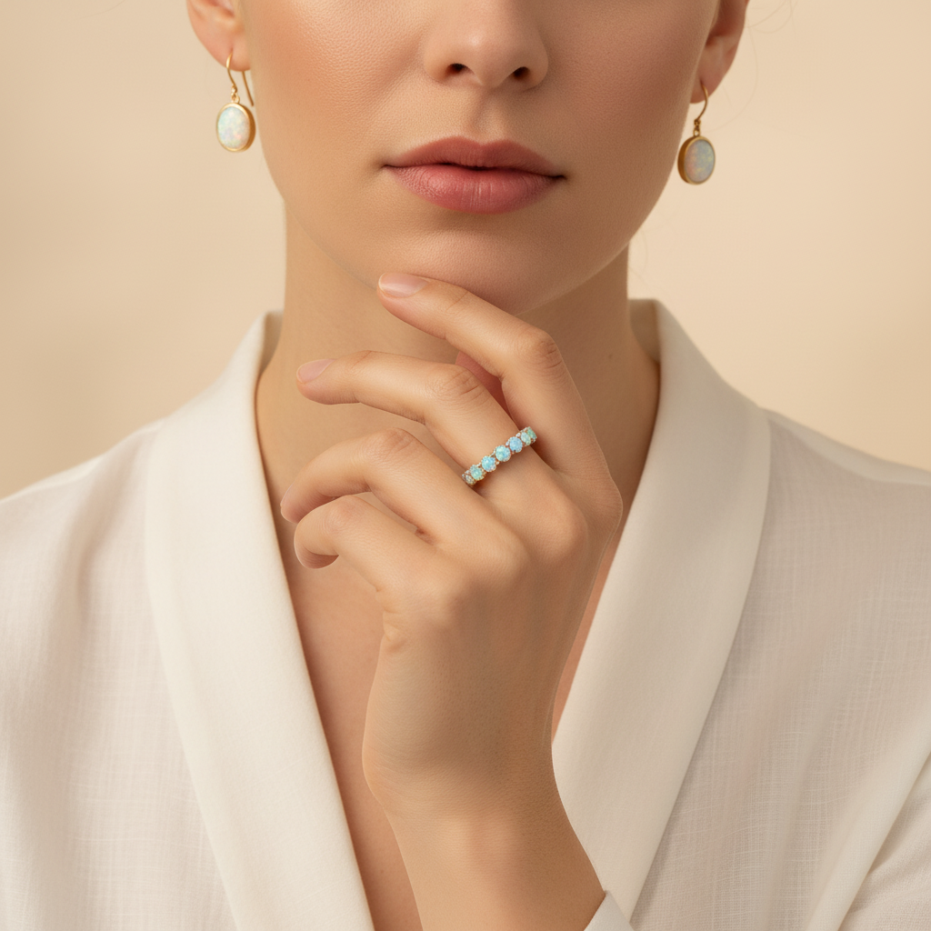 Natural Opal Eternity Band in Sterling Silver