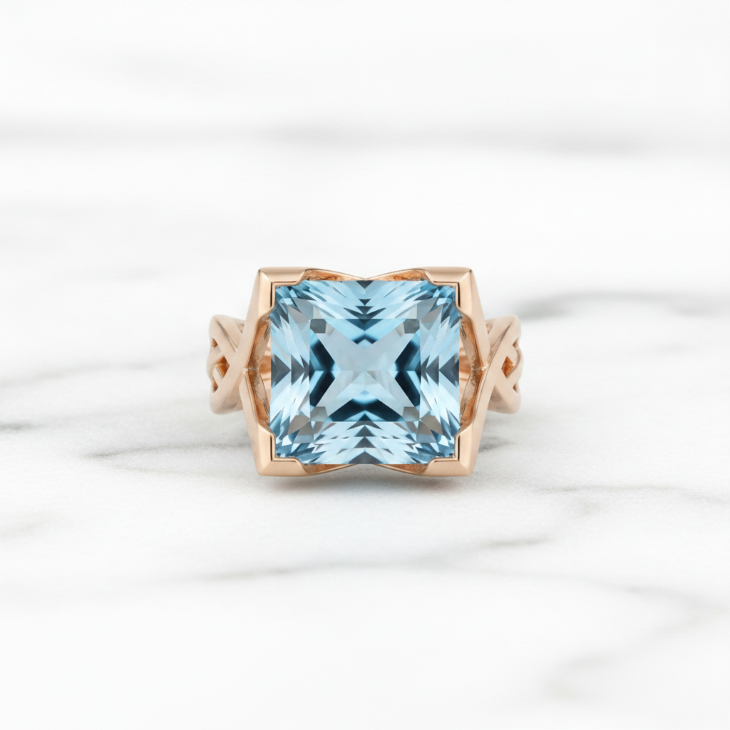 Vintage Rose Gold Blue Zirconia Ring