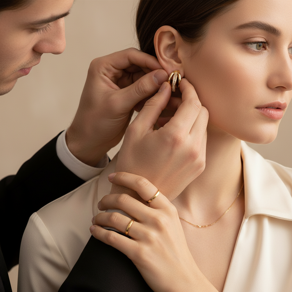 Three-Ring Drop Interlocking Earrings in Gold