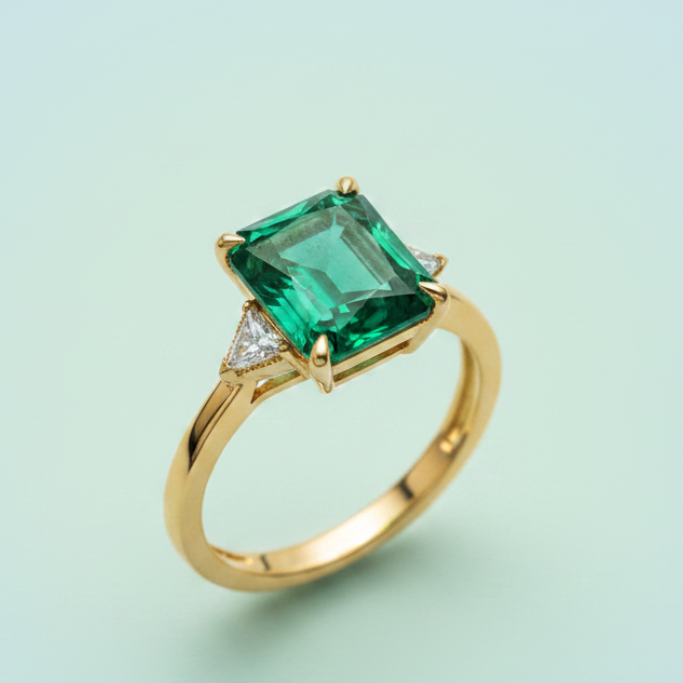 Square Emerald Ring in Gold