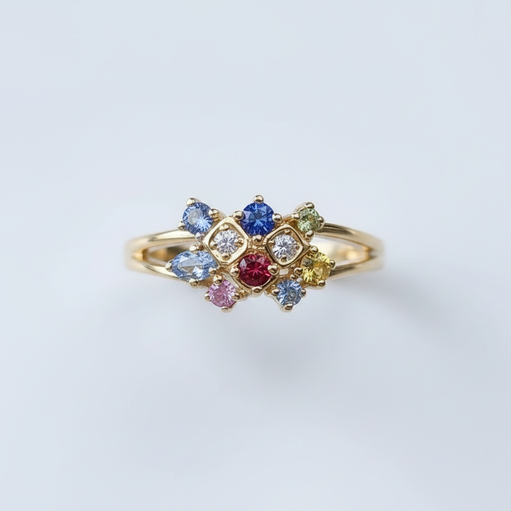 Prismatic Crystal Ring in Gold