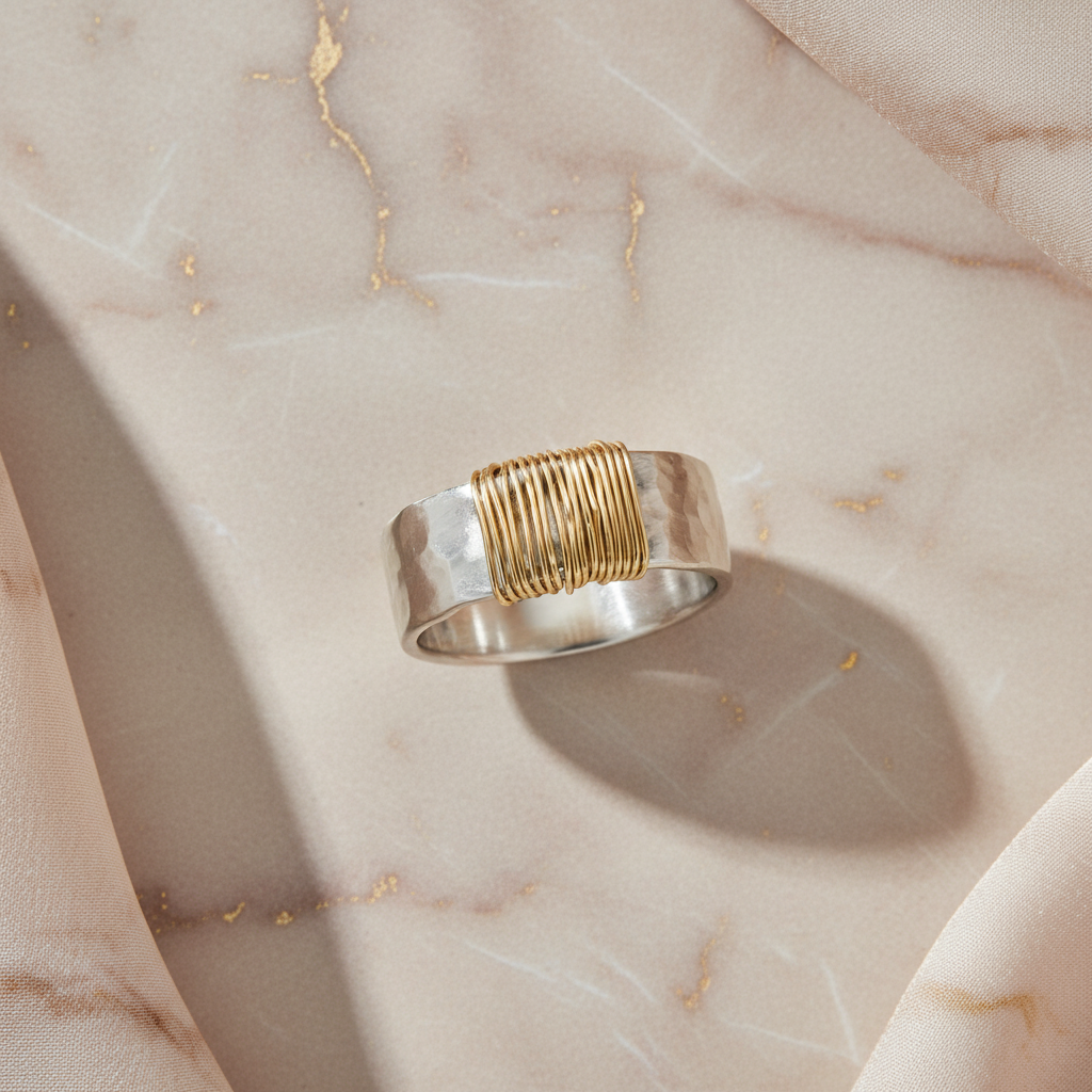 Vintage Golden Threads Silver Ring