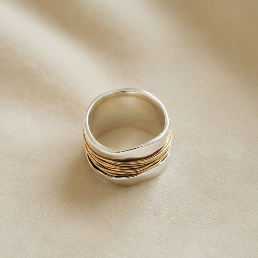 Two-Tone Silver & Gold Threaded Ring