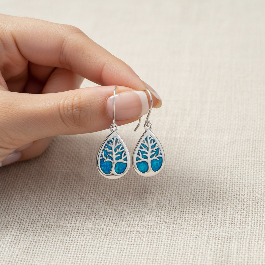 Tree of Life Earrings – Opal & Sterling Silver