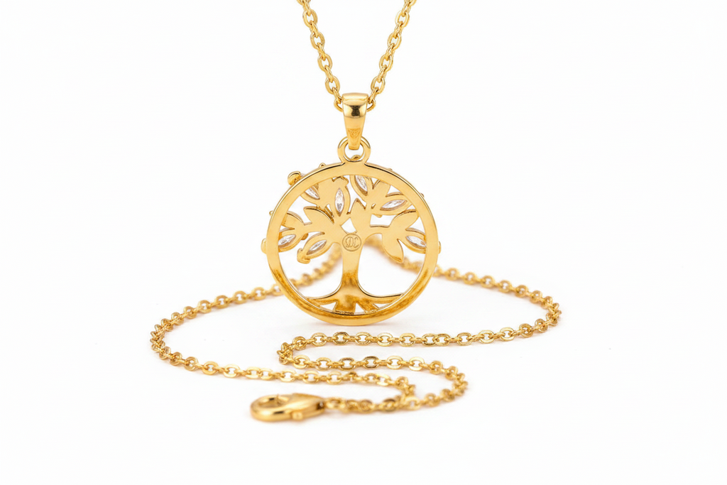 Tree of Life Zirconia Necklace in Gold
