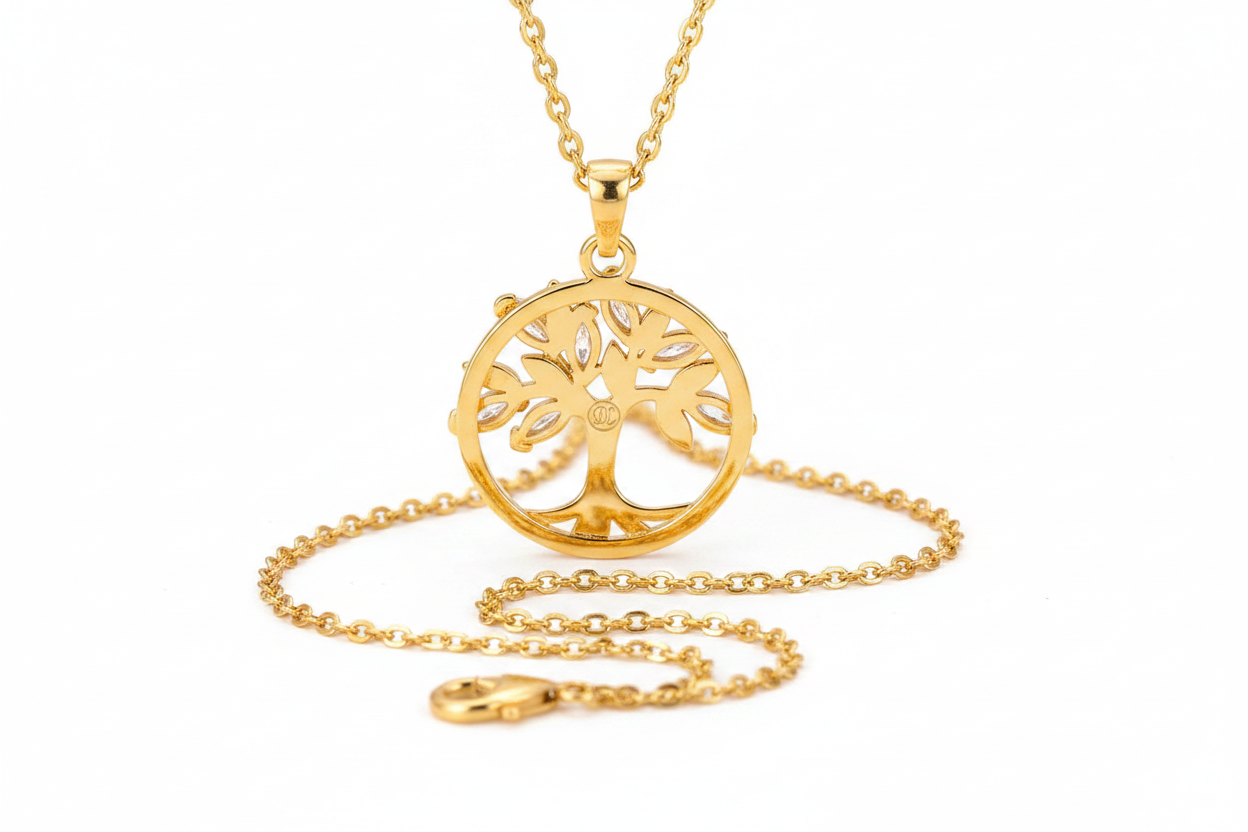 Tree of Life Zirconia Necklace in Gold