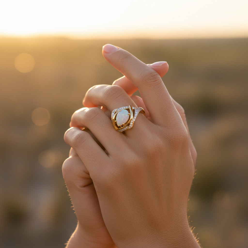 Natural Marquise Opal Ring in gold  |in Sterling Silver