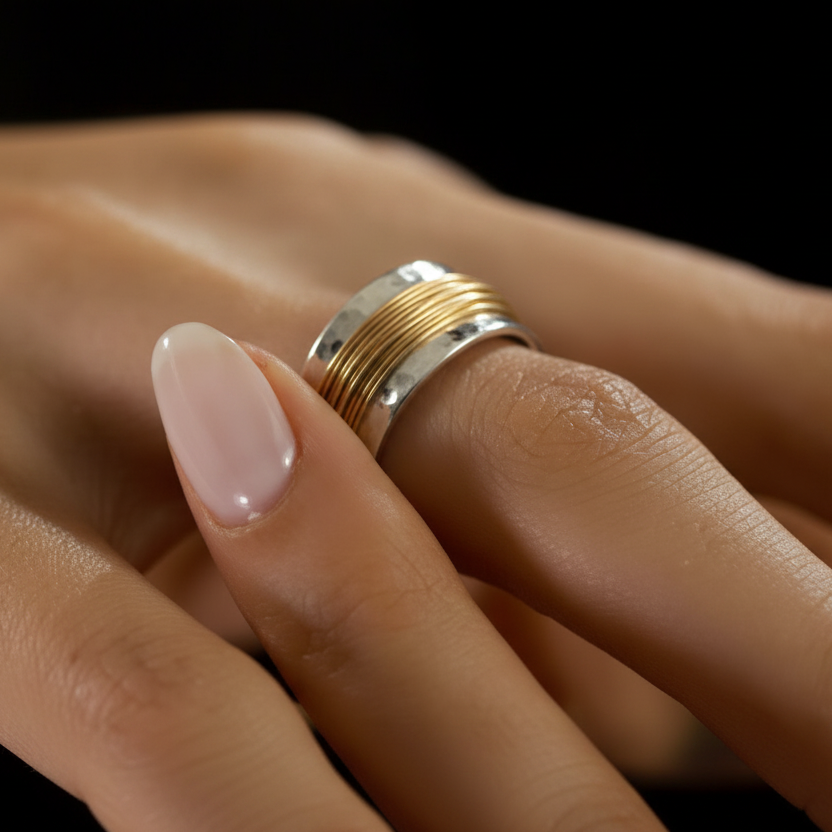 Two-Tone Silver & Gold Threaded Ring