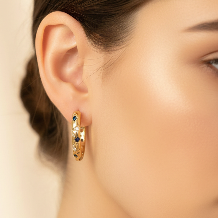 Vintage Blue Hoop Gold Earrings