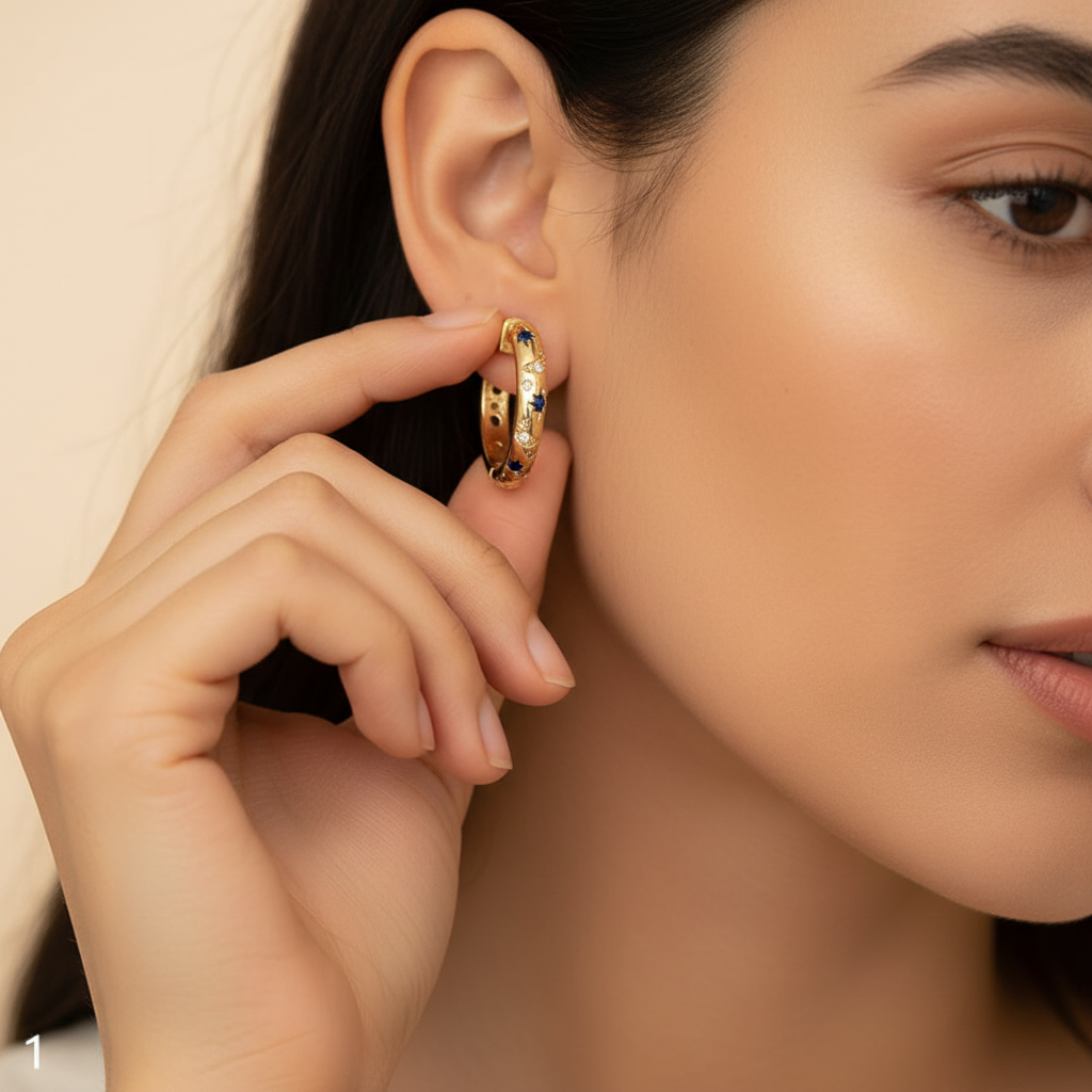 Vintage Blue Hoop Gold Earrings