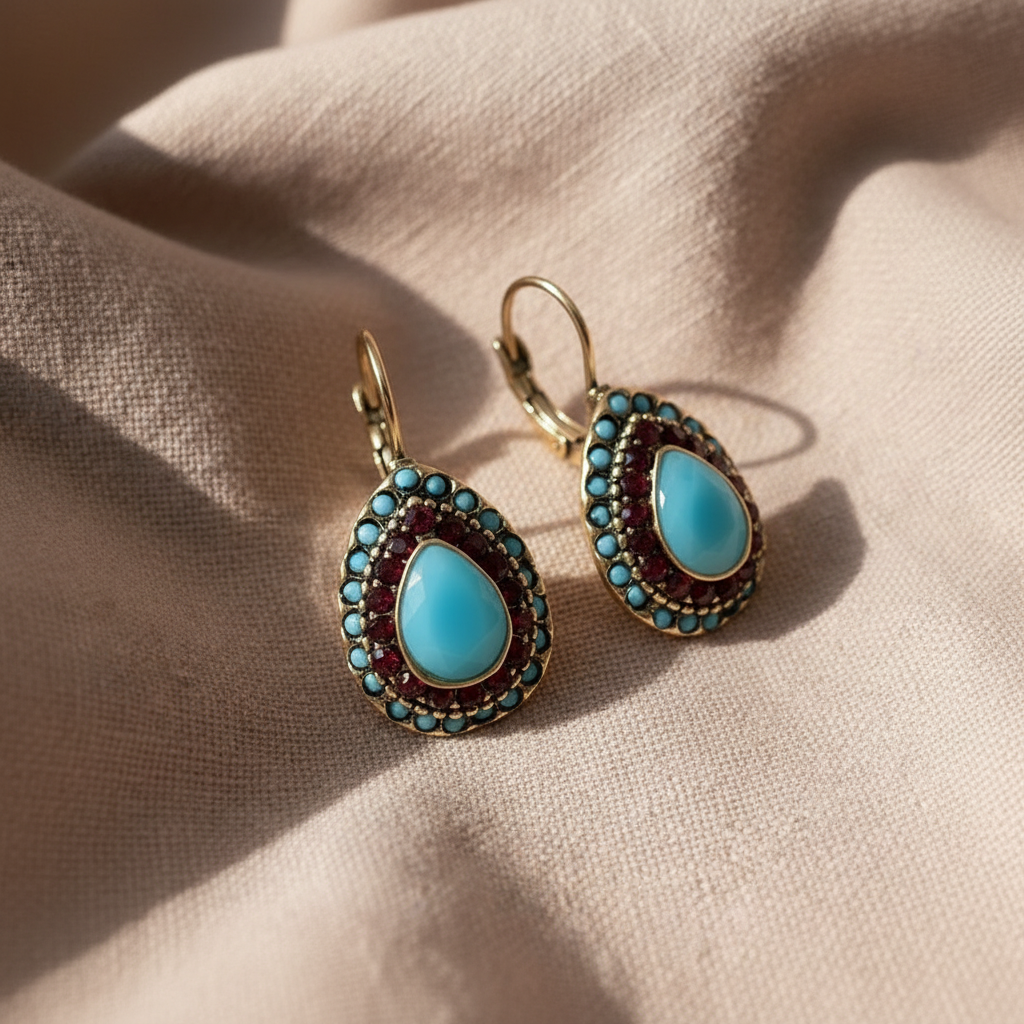 Blue Opal Mandala Drop Earrings in Antique Gold