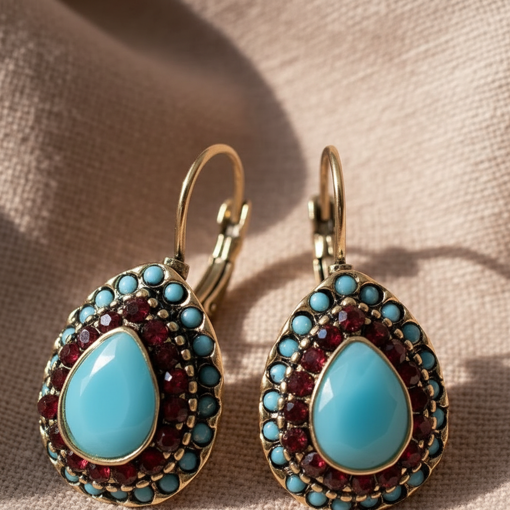 Blue Opal Mandala Drop Earrings in Antique Gold