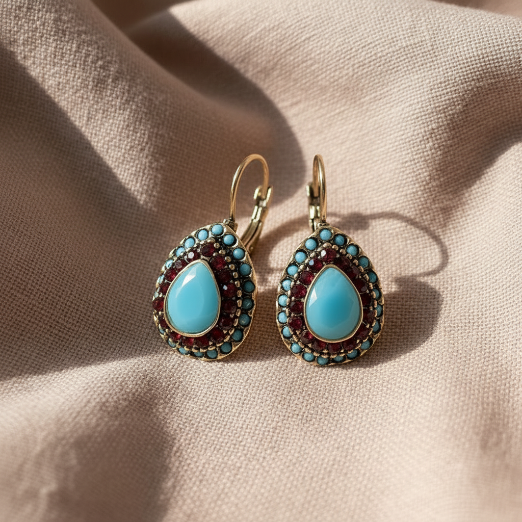 Blue Opal Mandala Drop Earrings in Antique Gold