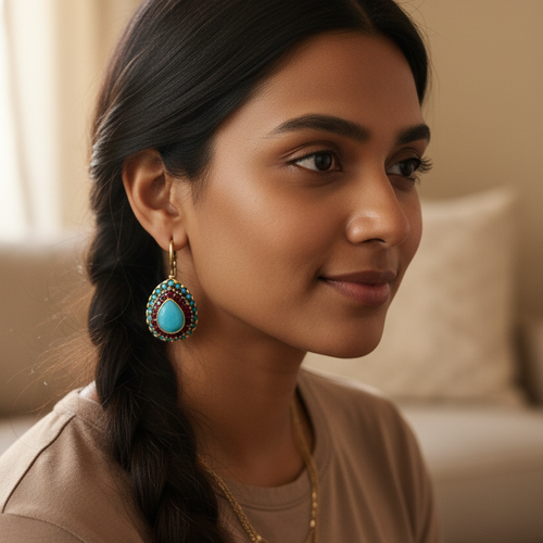 Blue Opal Mandala Drop Earrings in Antique Gold
