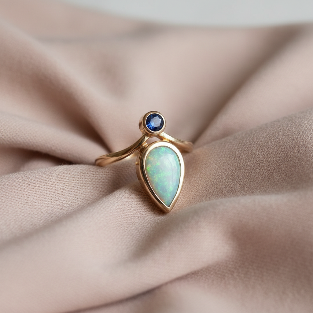 Vintage Blue Opal Ring in Gold