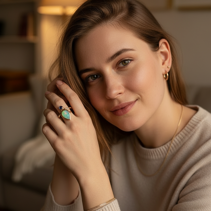Vintage Blue Opal Ring in Gold
