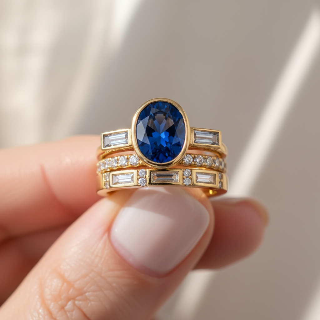 Vintage Blue Zirconia Ring Set