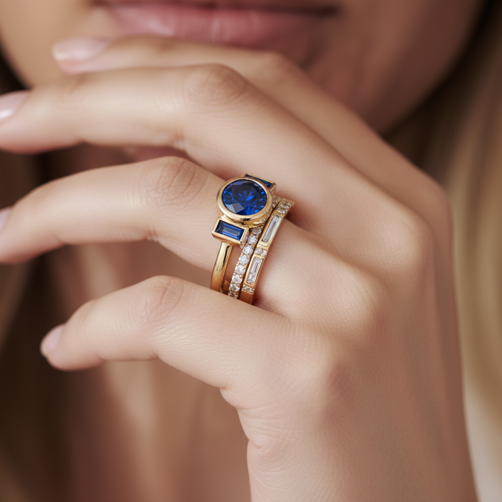 Vintage Blue Zirconia Ring Set