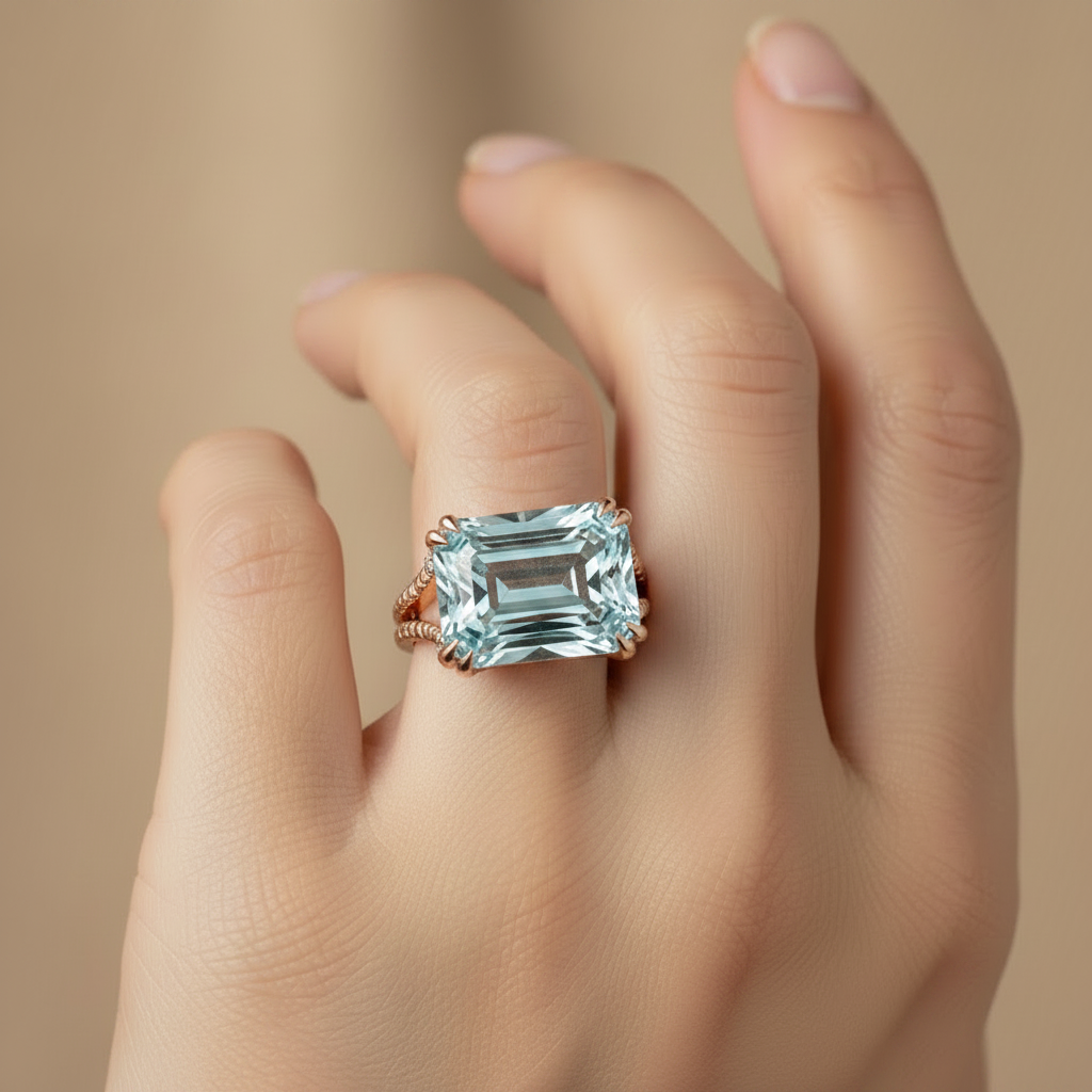 Vintage Blue Zirconia Solitaire Ring