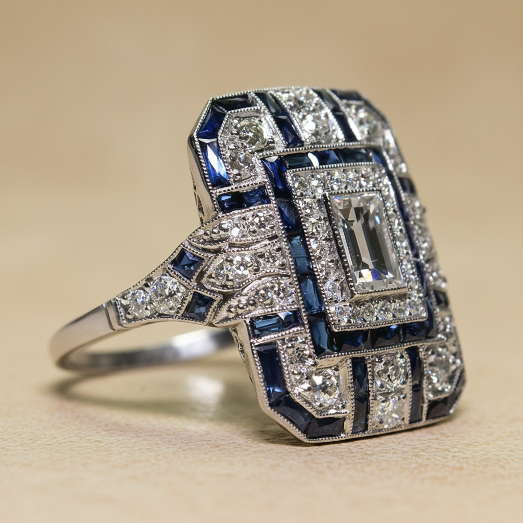 Vintage Silver & Blue Zirconia Ring