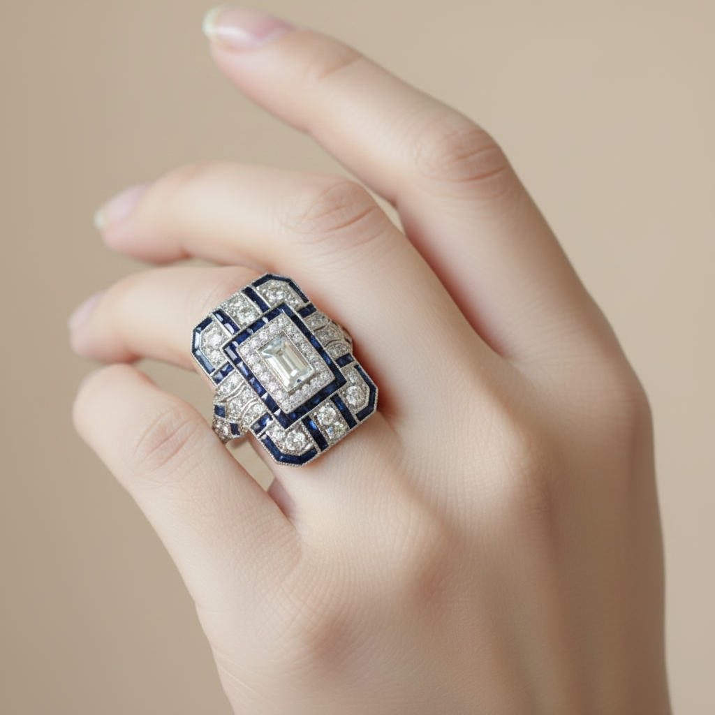 Vintage Silver & Blue Zirconia Ring