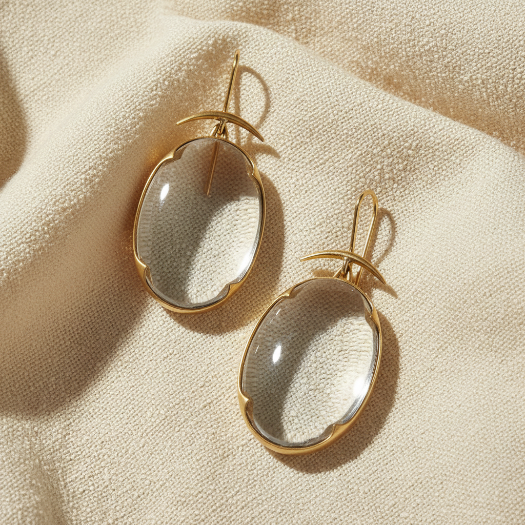 Vintage Rock-Crystal Cabochon Drops in Gold