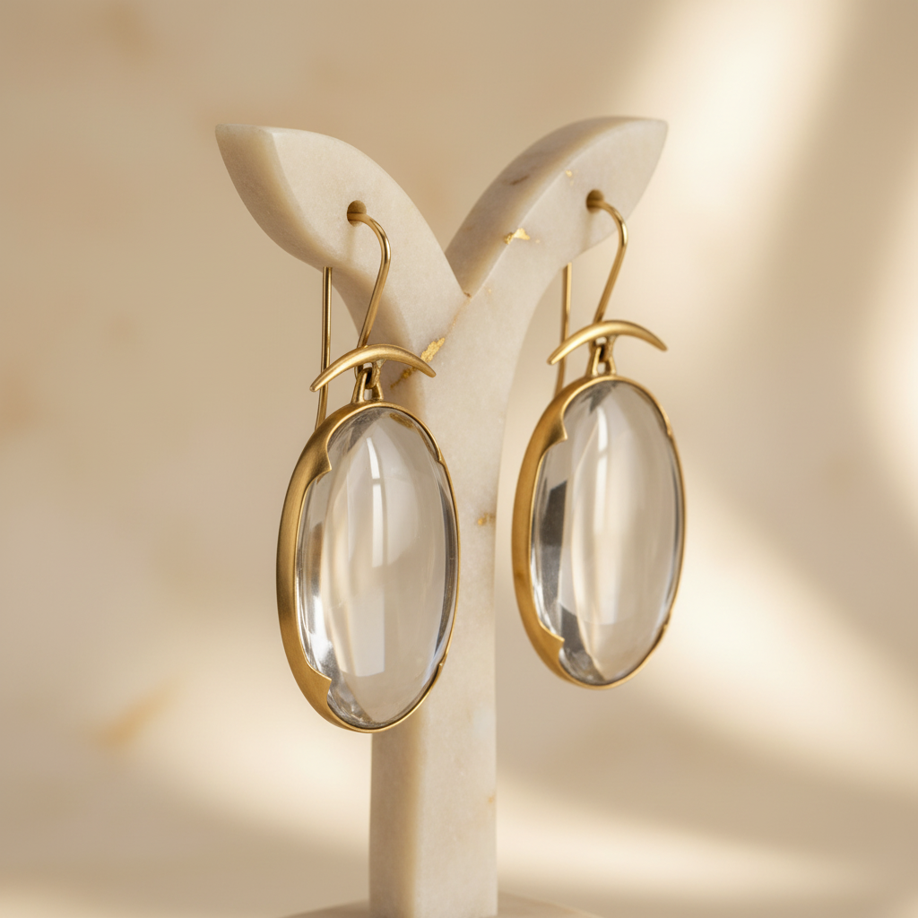 Vintage Rock-Crystal Cabochon Drops in Gold