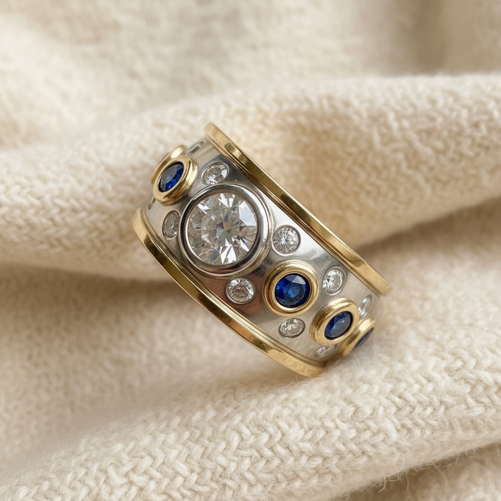 Vintage Golden Inlaid Zirconia Ring