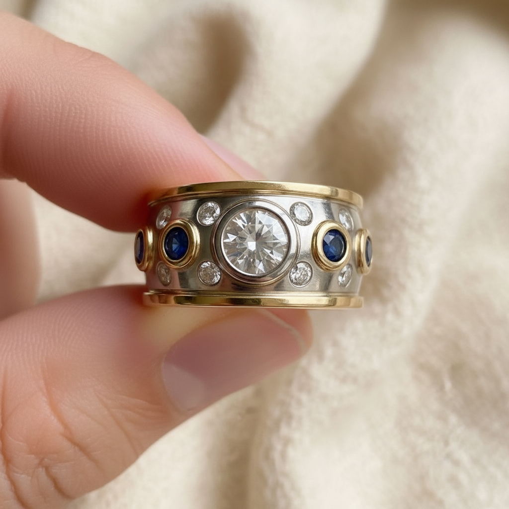 Vintage Golden Inlaid Zirconia Ring