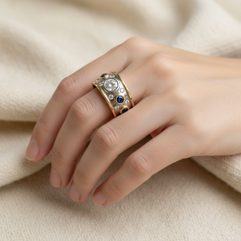 Vintage Golden Inlaid Zirconia Ring