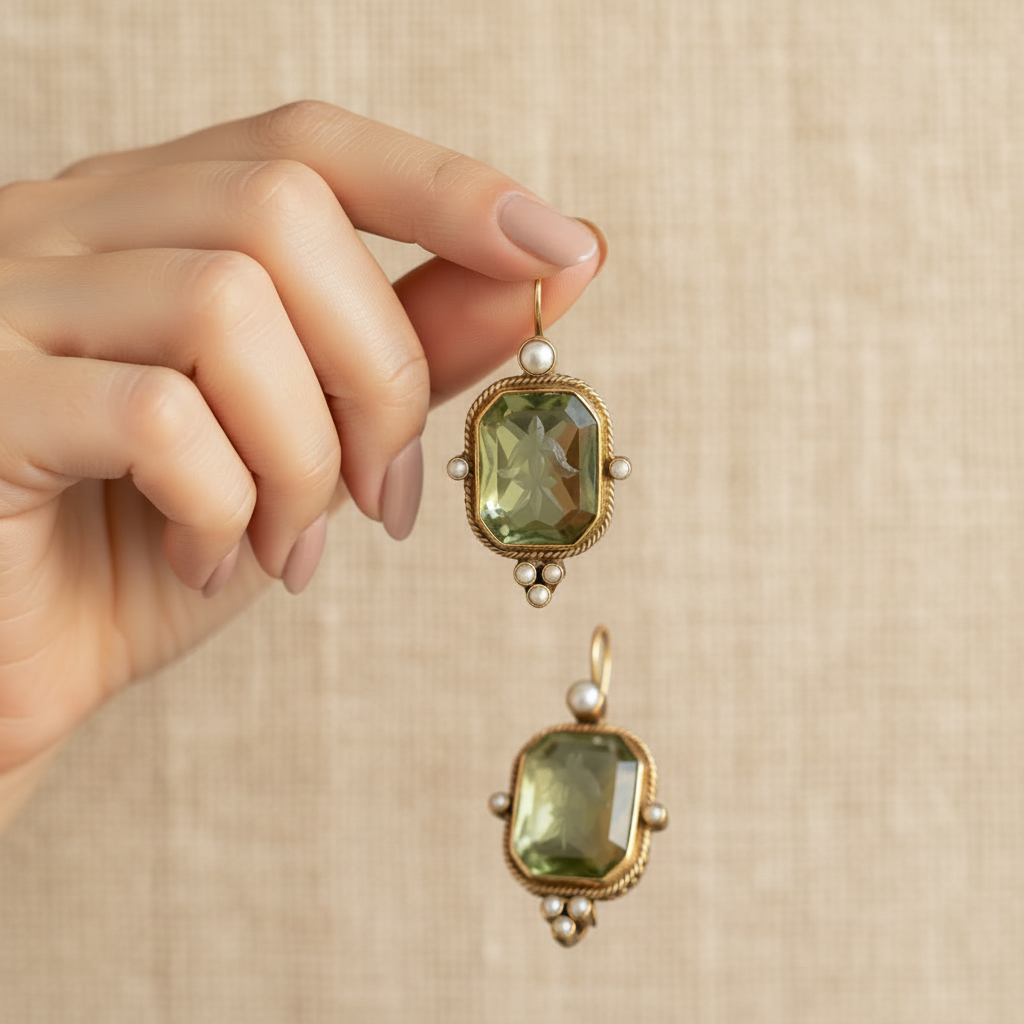 Vintage Green & Pearl Earrings
