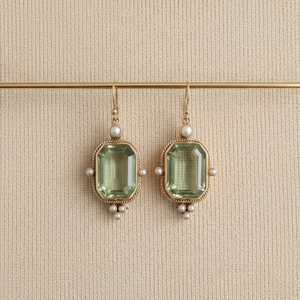 Vintage Green & Pearl Earrings