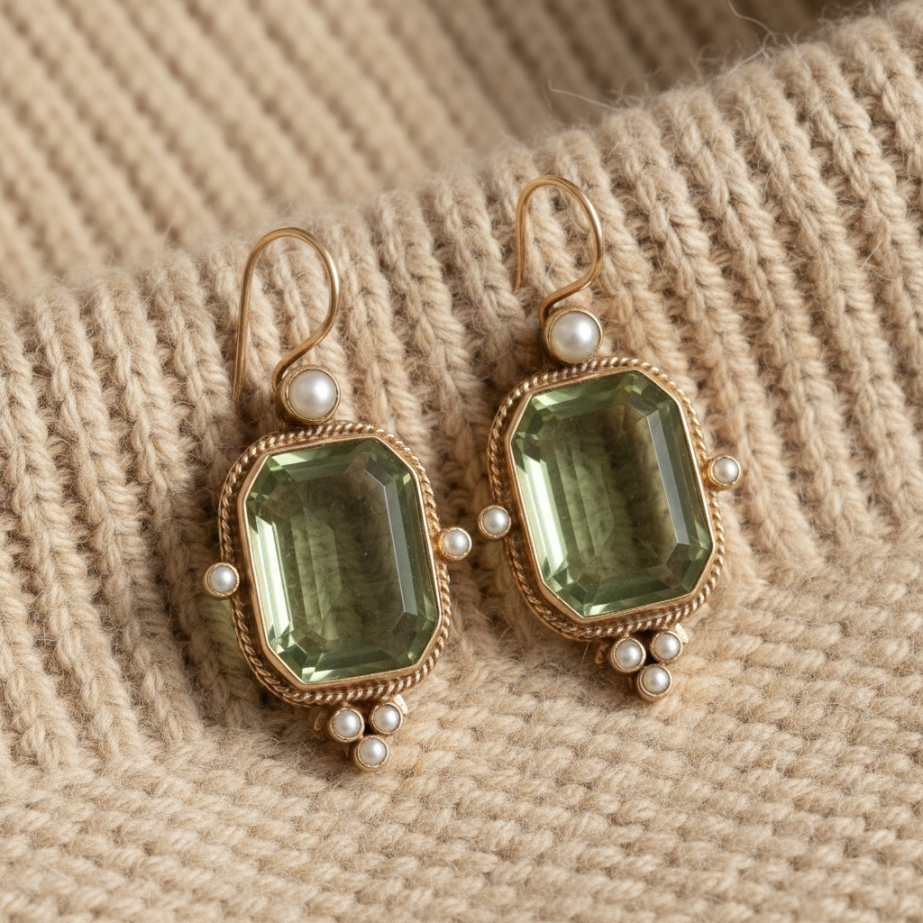 Vintage Green & Pearl Earrings