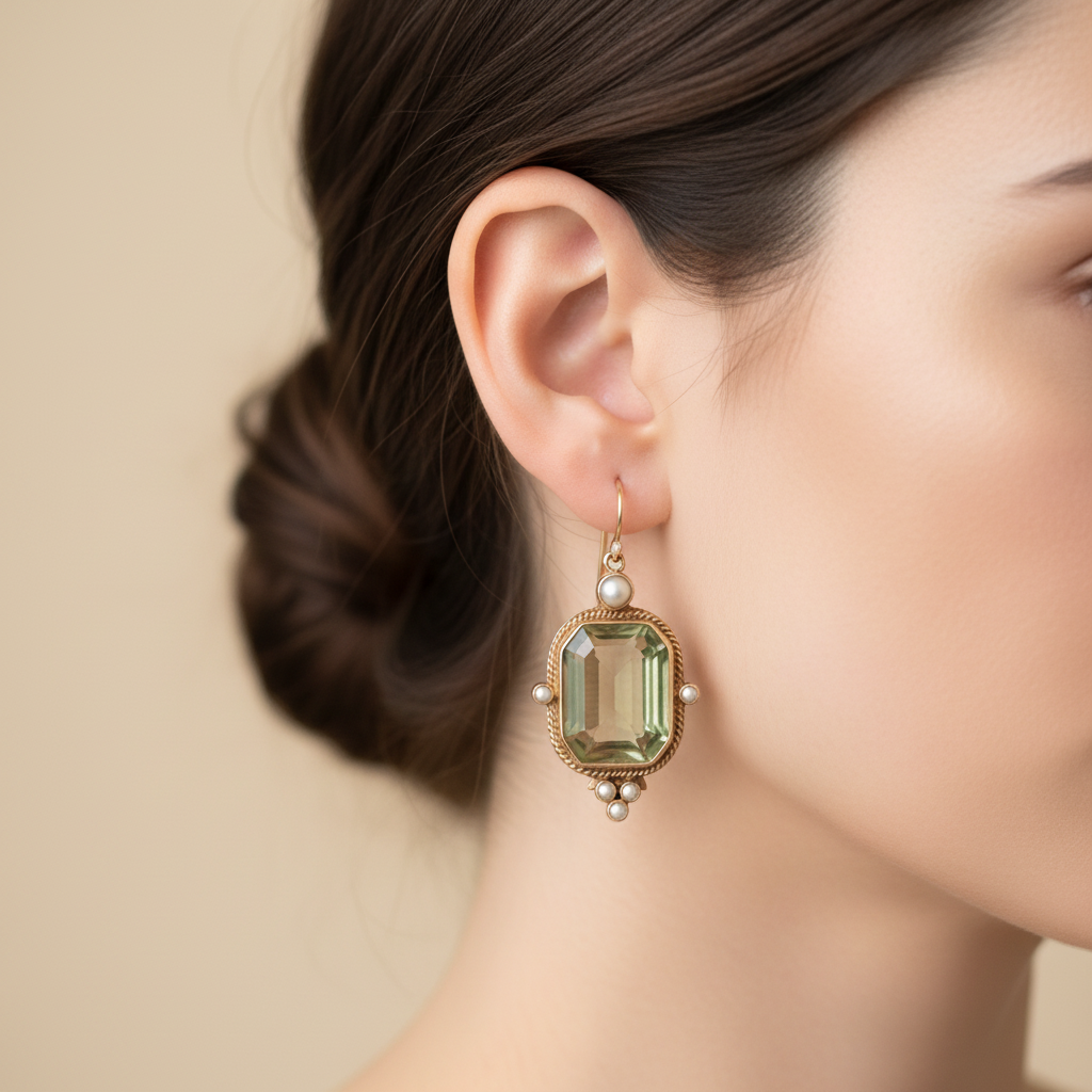 Vintage Green & Pearl Earrings