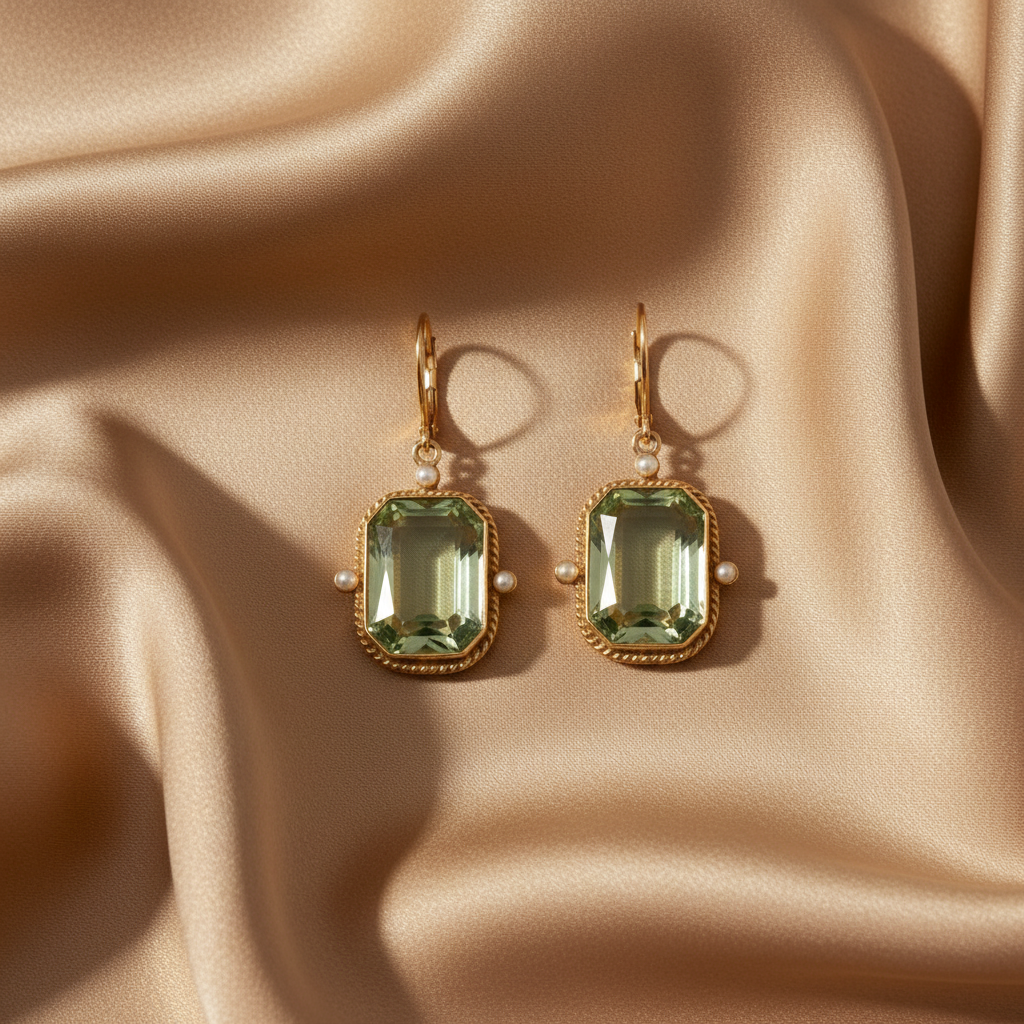 Vintage Green & Pearl Earrings