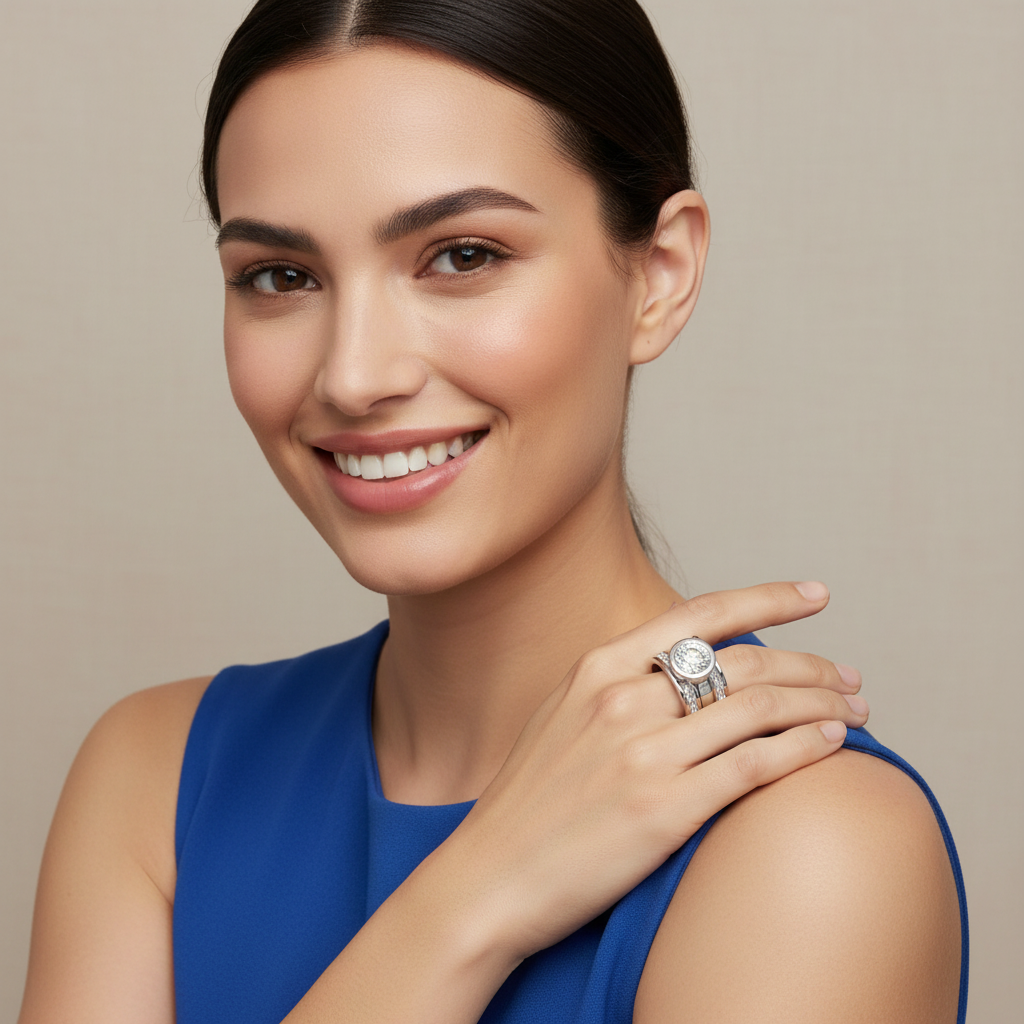 Vintage Layered Crystal Wide Ring in Silver| smaller baguette-