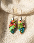 By Sophi Vintage Multi-Colored Stone Earrings flat-lay on warm cream wool