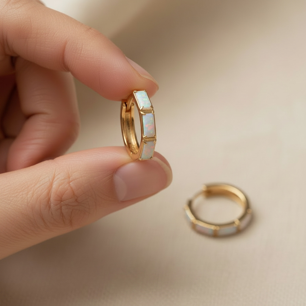 Vintage Opal Gold Hoop Earrings