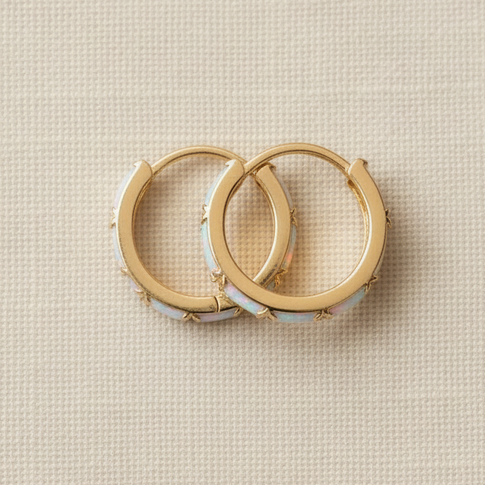 Vintage Opal Gold Hoop Earrings