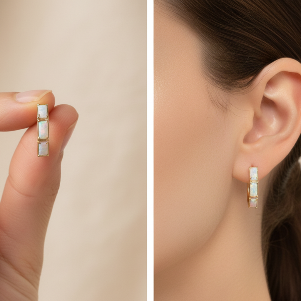 Vintage Opal Gold Hoop Earrings