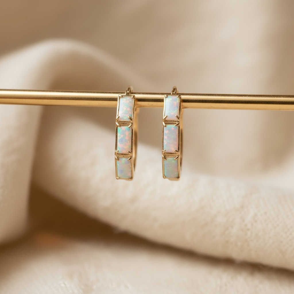 Vintage Opal Gold Hoop Earrings