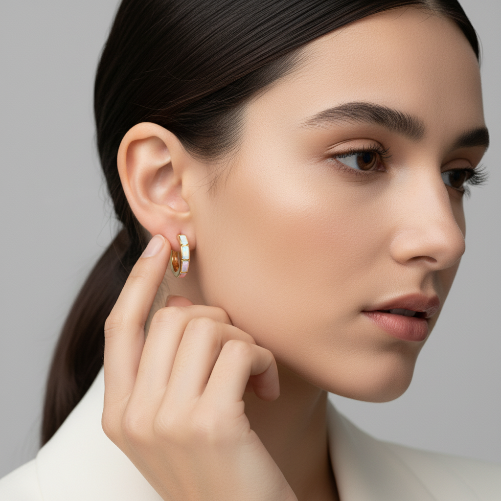 Vintage Opal Gold Hoop Earrings