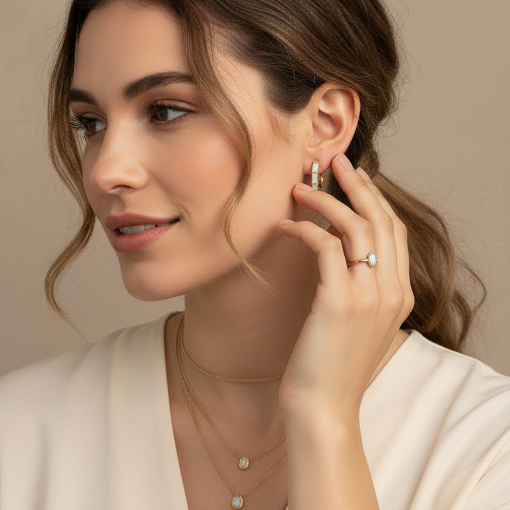 Vintage Opal Gold Hoop Earrings