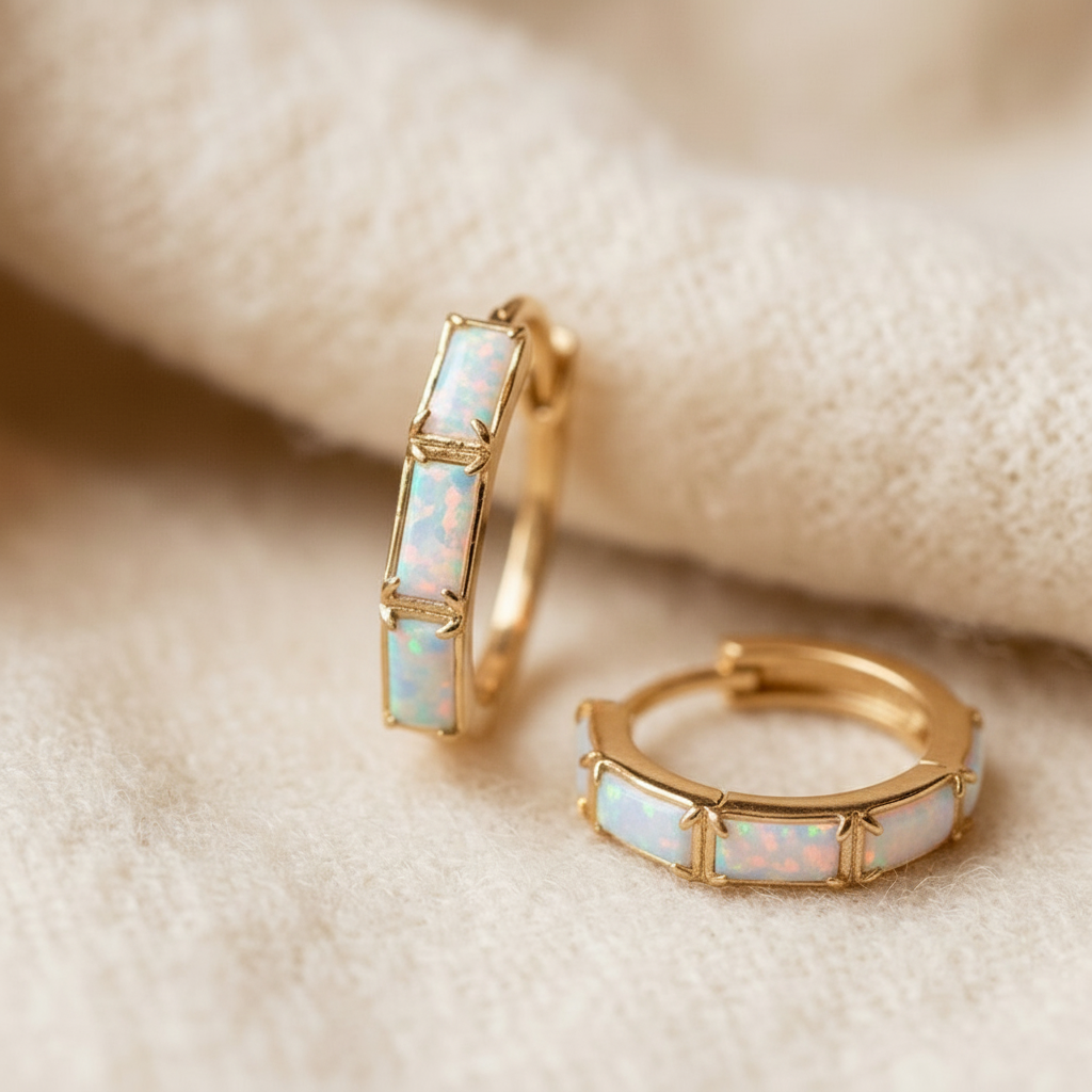 Vintage Opal Gold Hoop Earrings