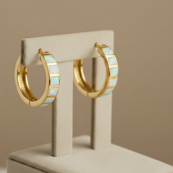 Vintage Opal Gold Hoop Earrings